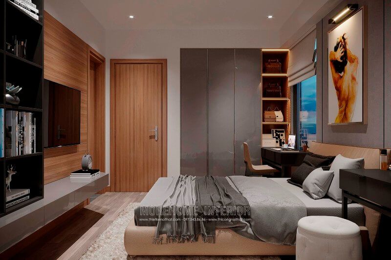 Thiết kế nội thất phòng ngủ chung cư phong cách hiện đại, tiện nghi